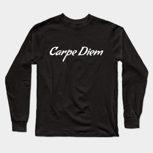 Carpe Diem / Hand Drawn Lettering / White on Black Long Sleeve T-Shirt
